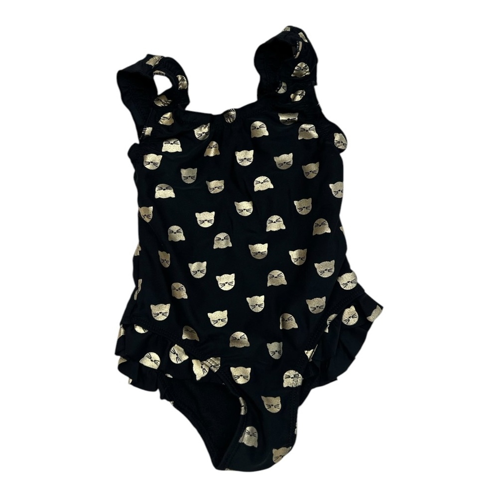 Flapdoodles Black Gold Kitty Swim Suit Toddler Girls Size 2T